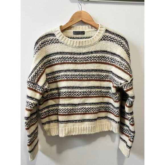 Anthropologie Sweaters - Elsamanda for Anthropologie Ivory & Brown stripe sweater size medium
